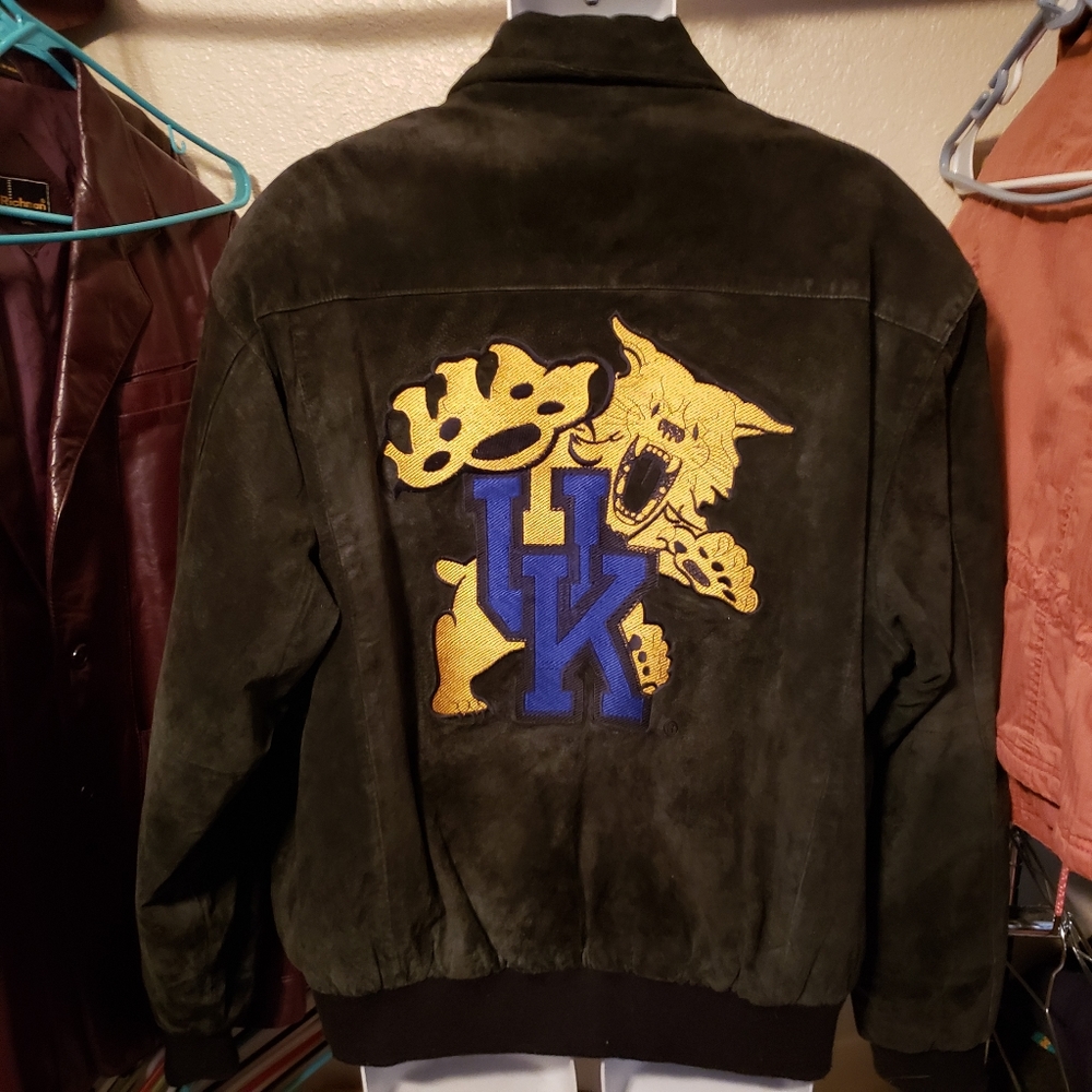 Kentucky Wildcats Big Blue Nation Leather Jacket Mens XL UK Pigskin Suede